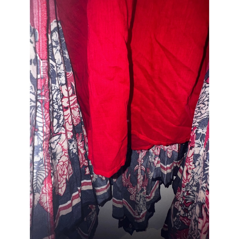 Denim 24/7 Red Floral Handkerchief Hem Smocked Waist Midi Skirt Plus Size 3x - Picture 8 of 9